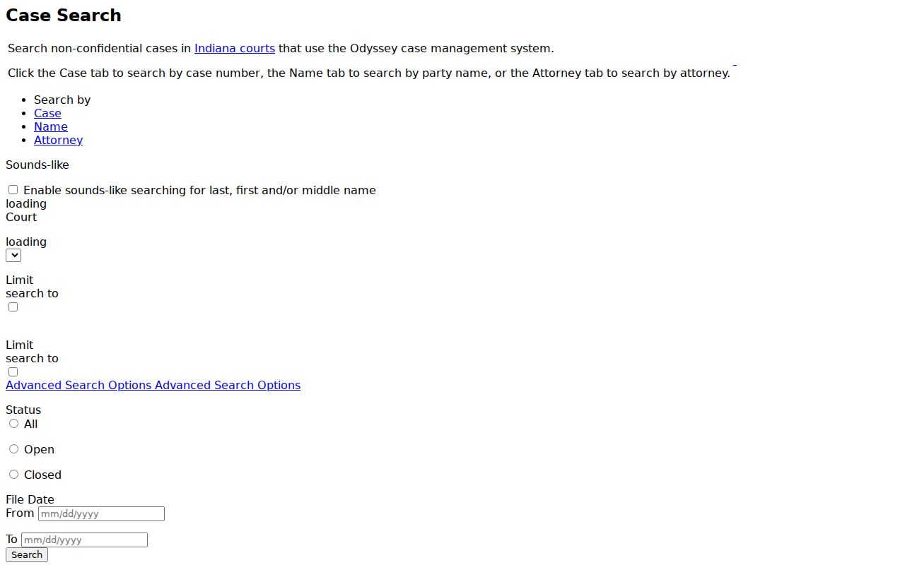 Bartholomew County docket search interface in Indiana MyCase