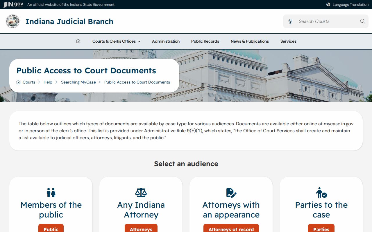 Bartholomew County civil court docket public document availability