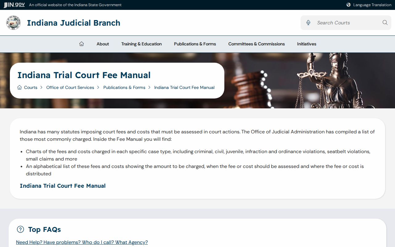 Bartholomew County civil court docket trial court fee manual