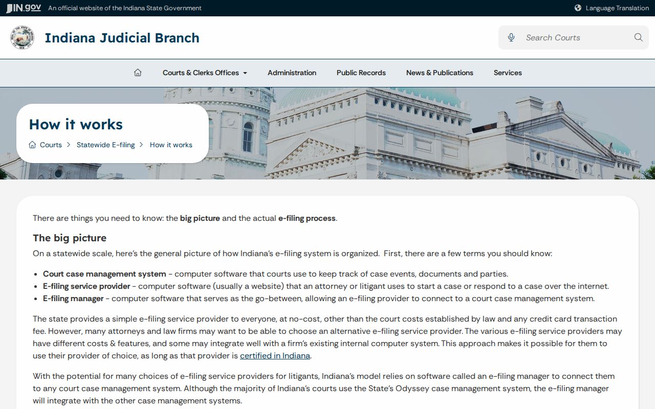 Indiana e-filing process for Columbus court records filed in county courts