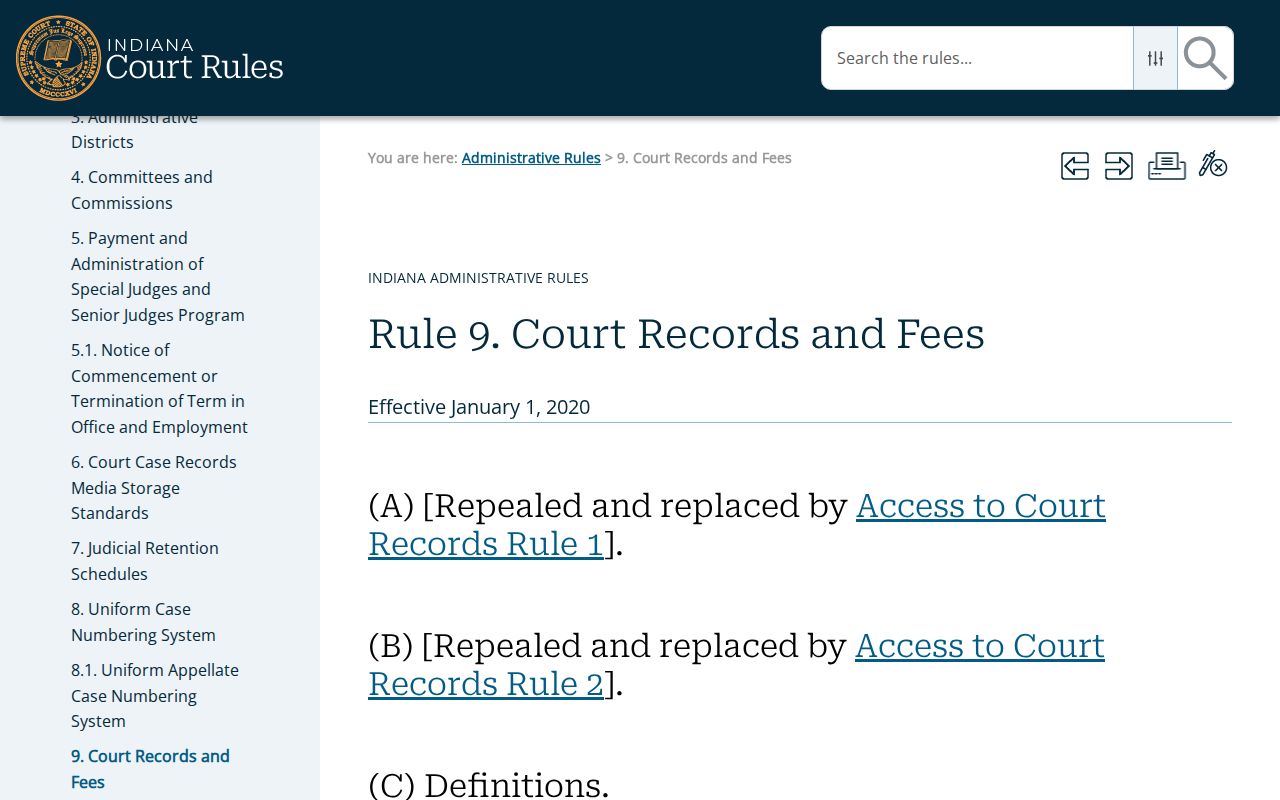 Bartholomew County court calendar access under Indiana Administrative Rule 9