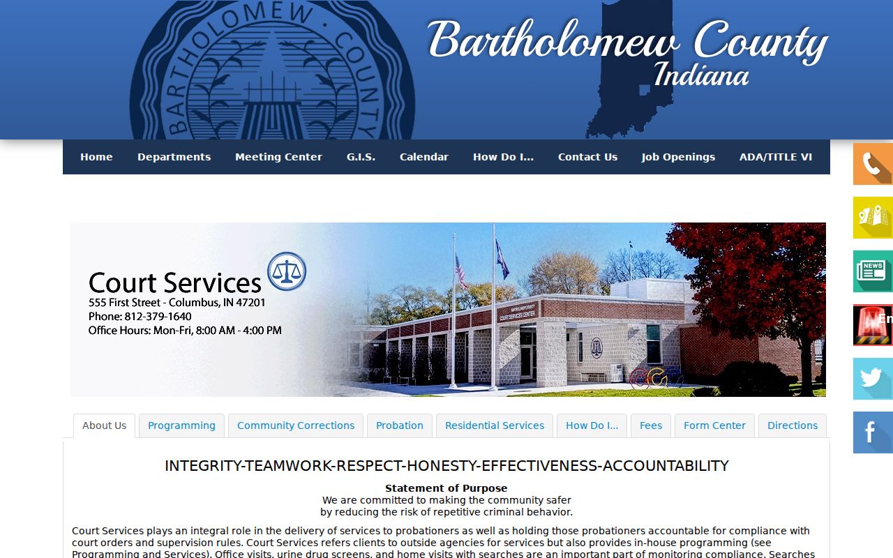 Bartholomew County specialty court schedule and court services