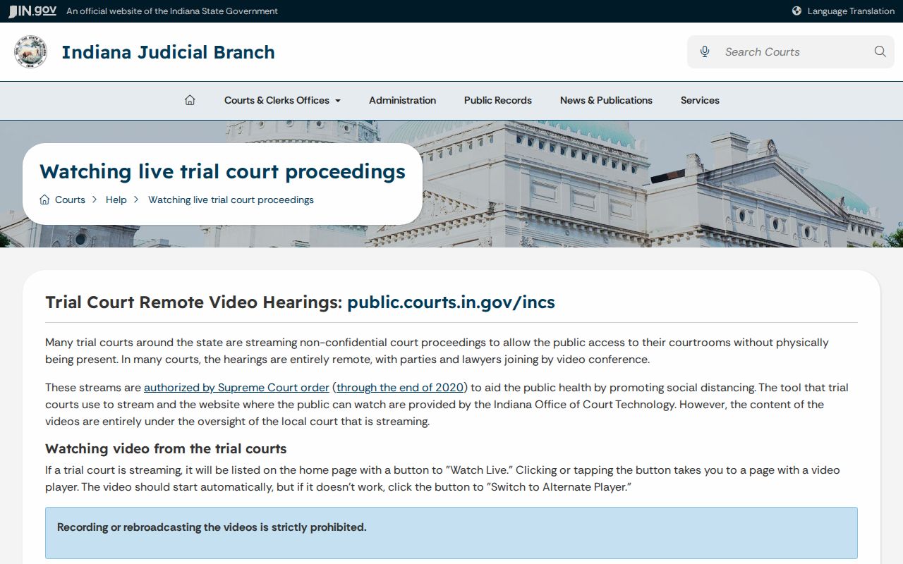 Bartholomew County court schedule and Indiana remote hearing guidance