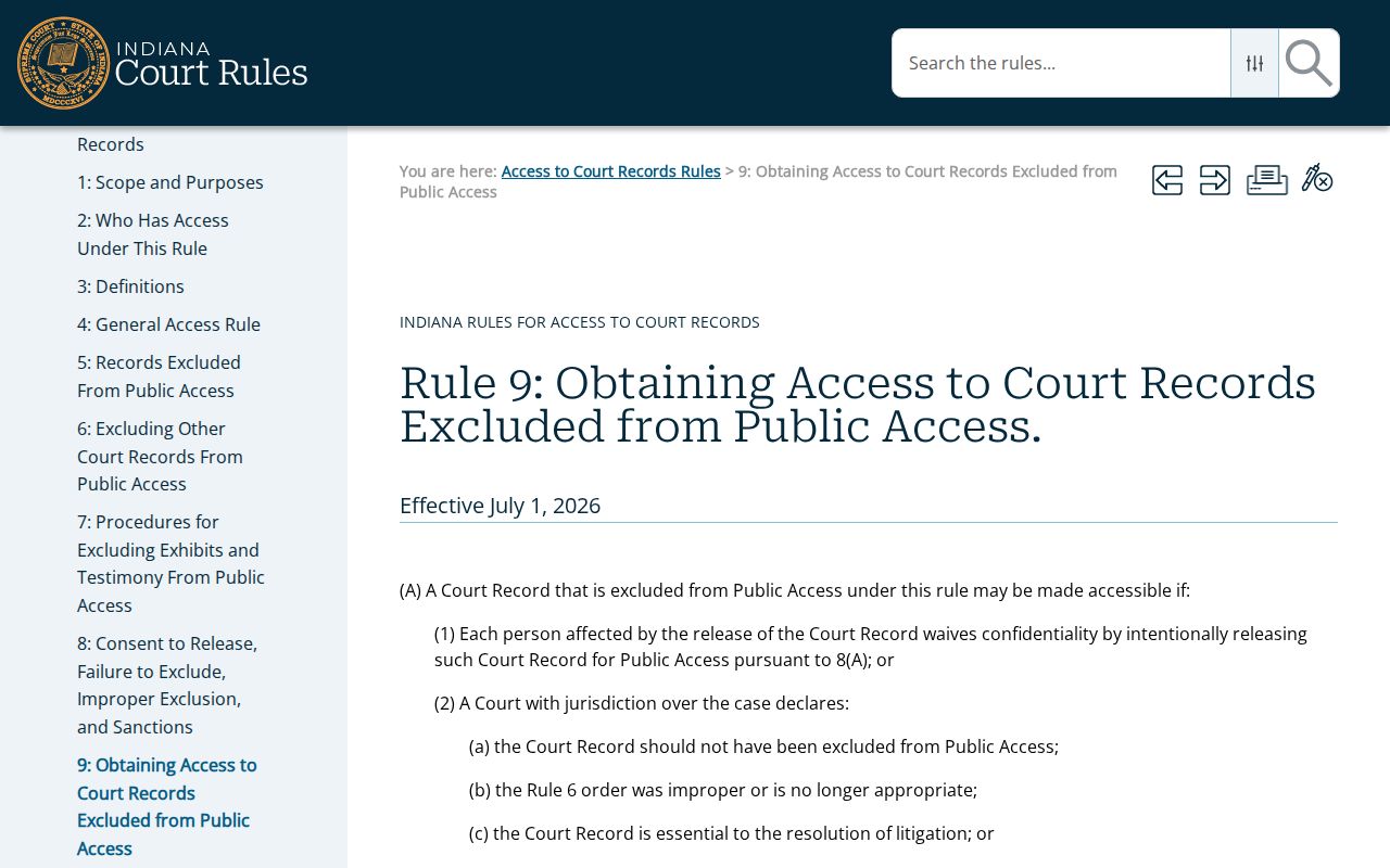 Indiana Rule 9 request process for Bartholomew County court case records