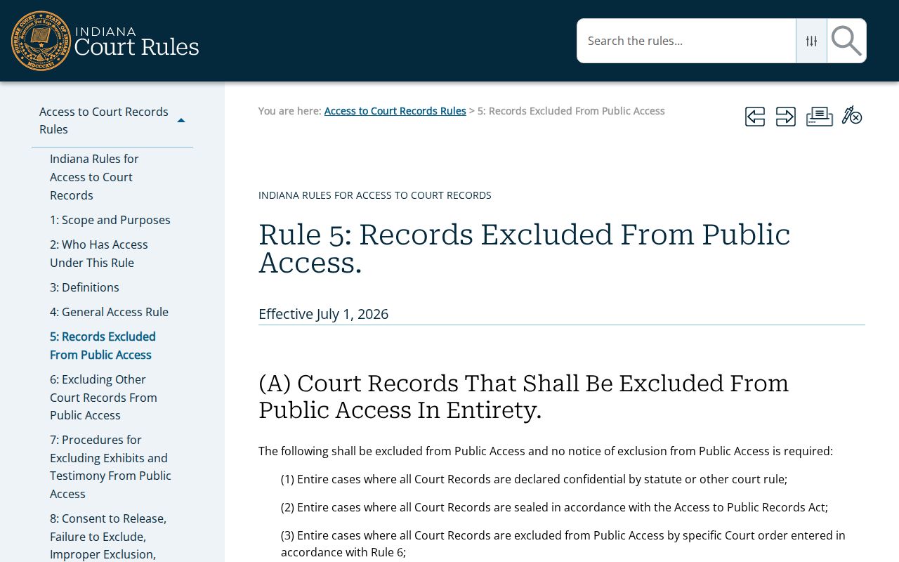 Bartholomew County criminal court docket excluded records rule