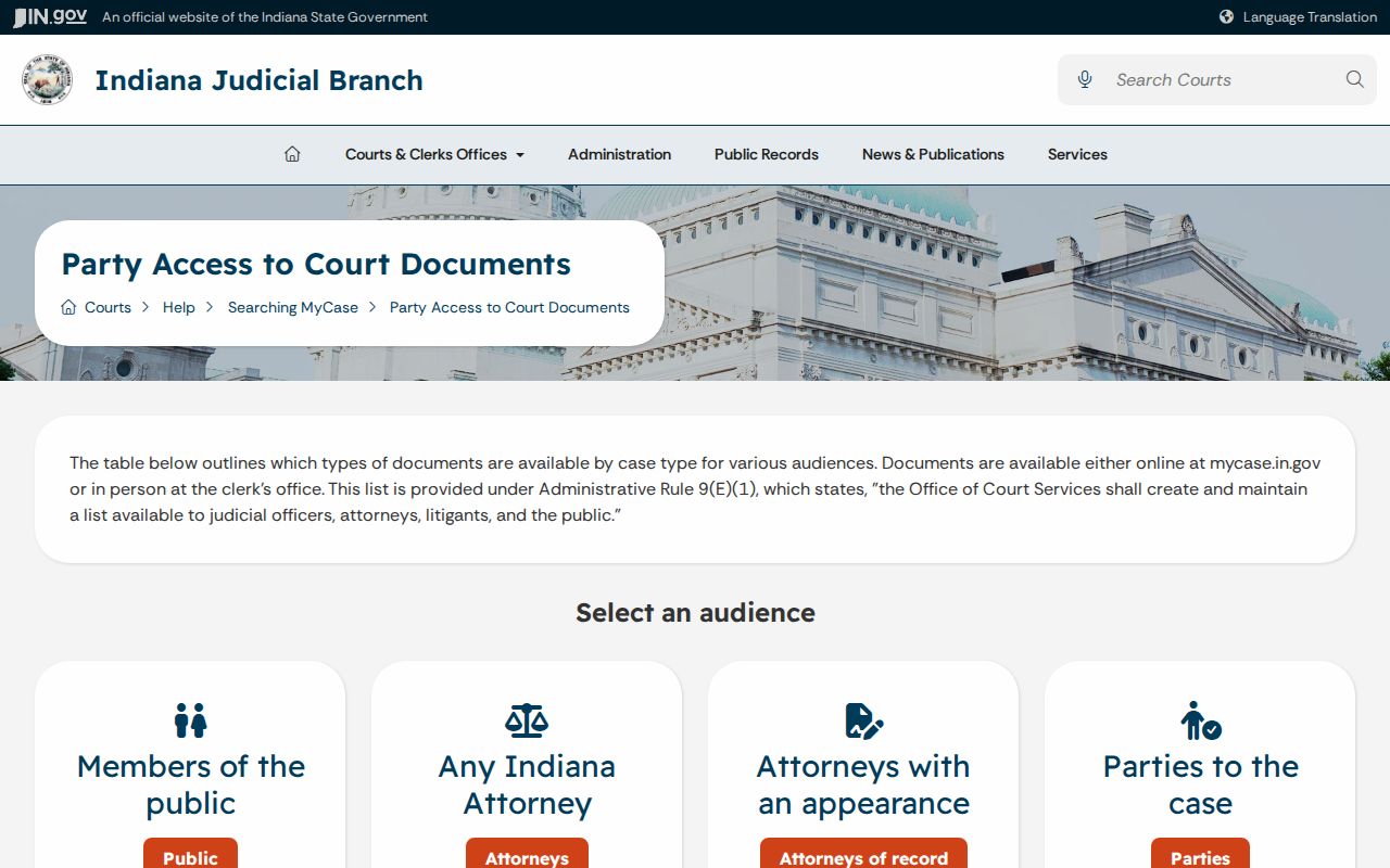 Indiana party document guidance for Hope court records
