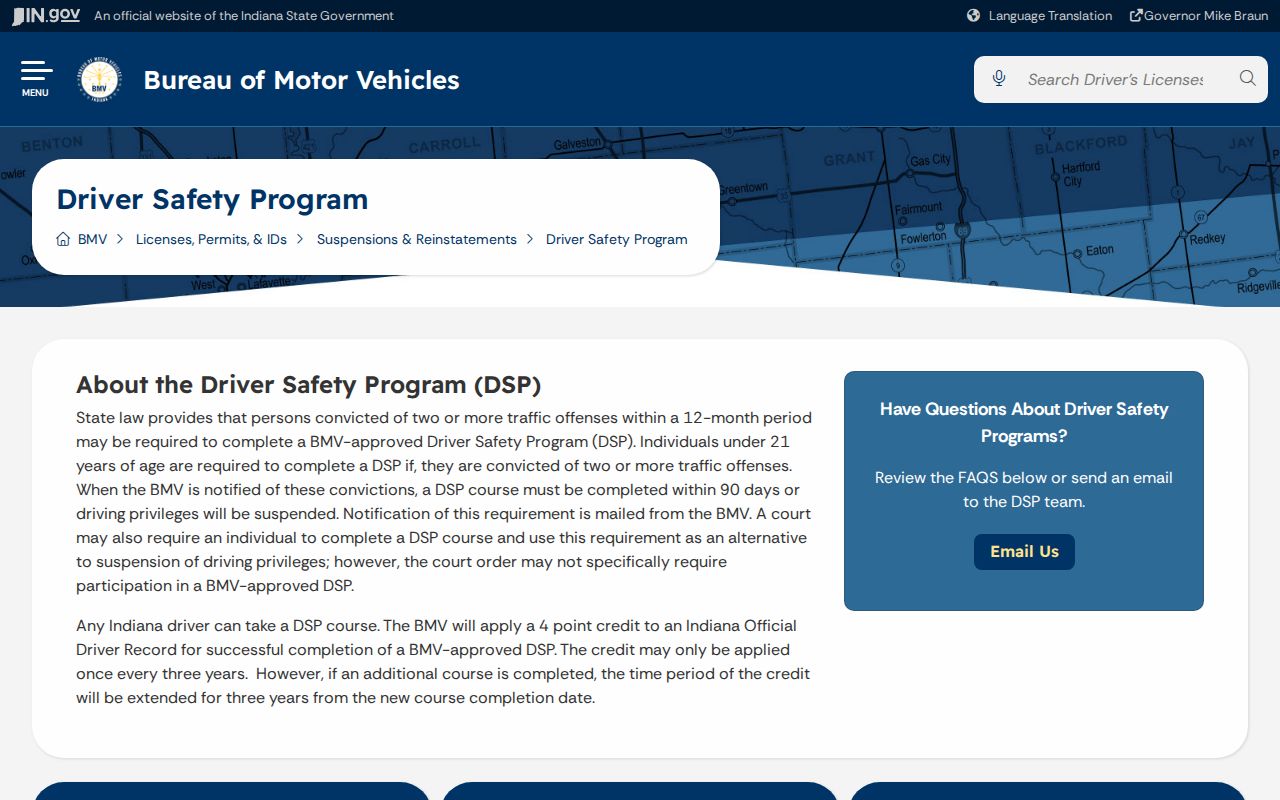 Indiana citation guidance related to Bartholomew County traffic court dispositions